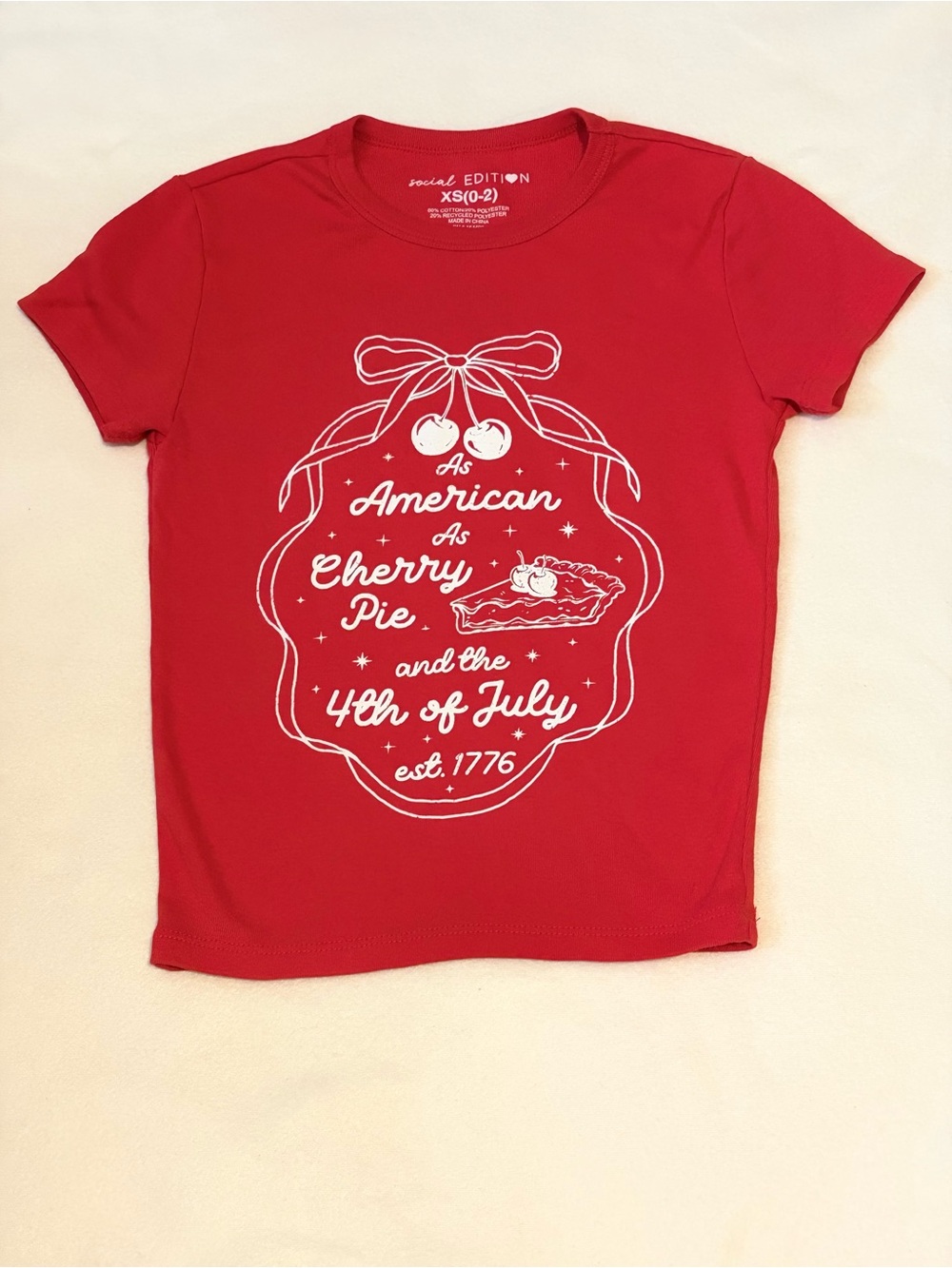 Social Edition Girls XS (0/2) Red White Graphic Crewneck Tee Fourth of July